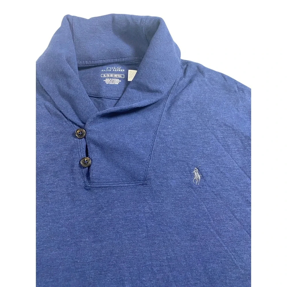 Polo Ralph Lauren Men Large‎ Shawl Collar Pullover Sweatshirt Navy Blue